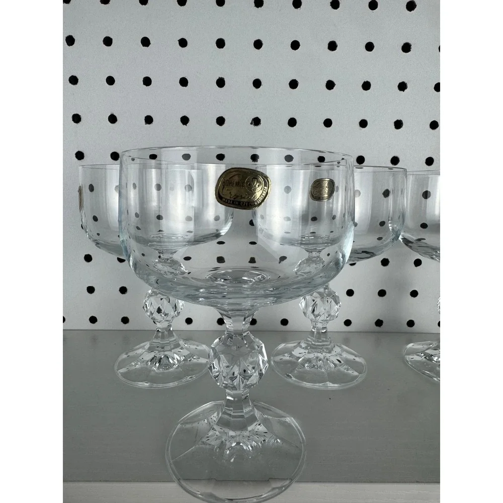 Vintage 1970s Bohemia Crystal Champagne Claudia Prism Stemmed Glasses Set Of 4